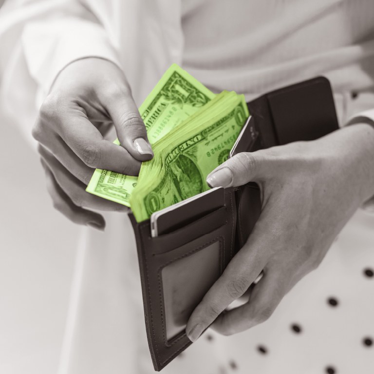 open wallet with dollar bills