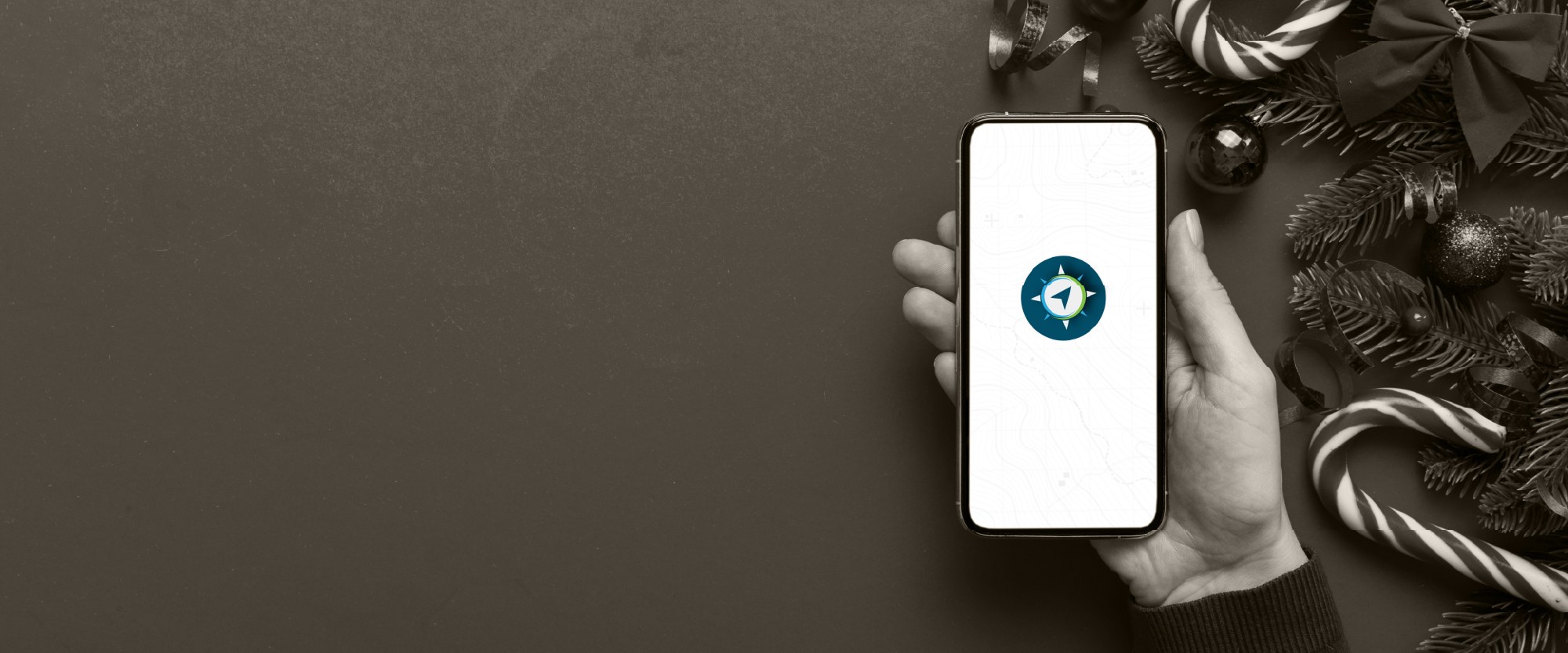 hand holding a mobile phone with the PAHOWHO FCU compass on the screen