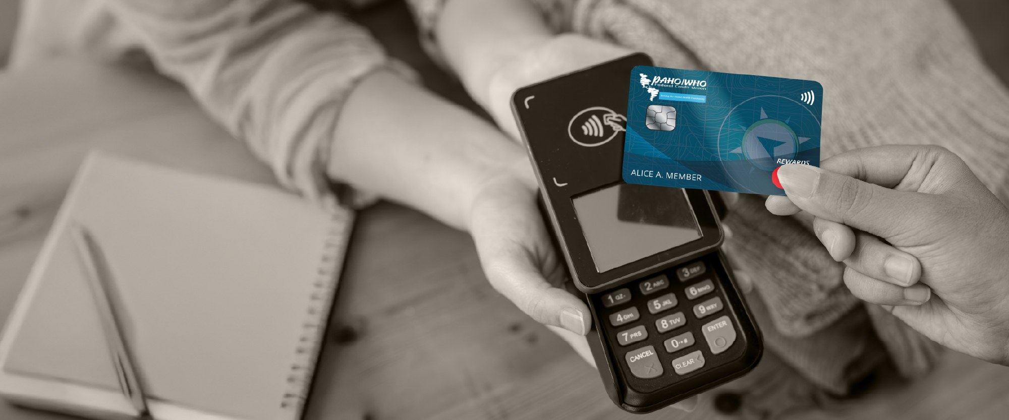 paying with a World rewards card on a device