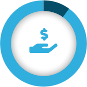 Blue icon of money dollar sign over an open hand