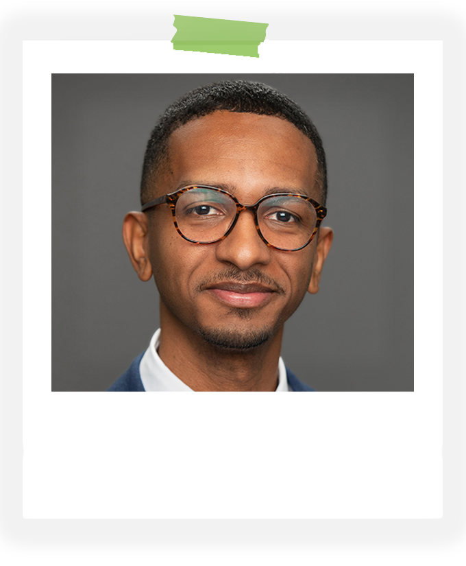 color headshot in a polaroid of mortgage team member jairol